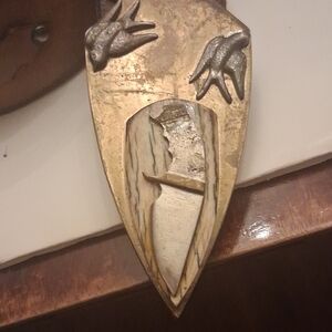 Vintage Brass and Ivory-tone Decorative Pendant with Bird Accents